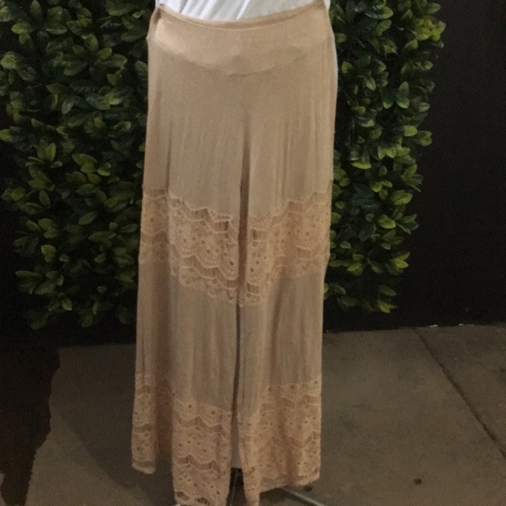 Boho knit and lace pants